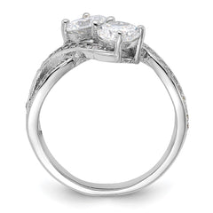 Sterling Silver Rhodium-plated CZ Two Stone Polished Ring - 3