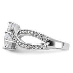 Sterling Silver Rhodium-plated CZ Two Stone Polished Ring - 4