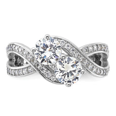 Sterling Silver Rhodium-plated CZ Two Stone Polished Ring - 4