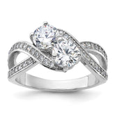 Sterling Silver Rhodium-plated CZ Two Stone Polished Ring - 4