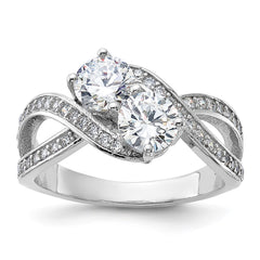 Sterling Silver Rhodium-plated CZ Two Stone Polished Ring - 4