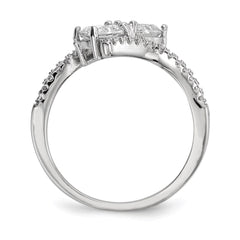 Sterling Silver Rhodium-plated CZ Two Stone Polished Bypass Ring - 2