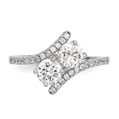 Sterling Silver Rhodium-plated CZ Two Stone Polished Bypass Ring - 3