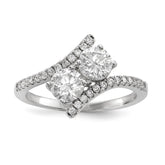 Sterling Silver Rhodium-plated CZ Two Stone Polished Bypass Ring - 3