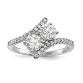 Sterling Silver Rhodium-plated CZ Two Stone Polished Bypass Ring - 2