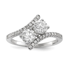 Sterling Silver Rhodium-plated CZ Two Stone Polished Bypass Ring - 2