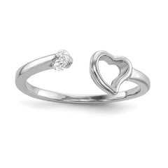 Sterling Silver Rhodium-plated Open Heart CZ Polished Ring - 3
