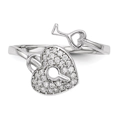 Sterling Silver Rhodium-plated CZ Heart Lock and Key Ring - 2