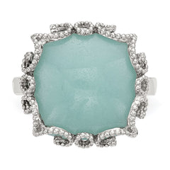 Sterling Silver Rhod-plated Created Amazonite Polished/Textured Ring - 3