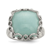 Sterling Silver Rhod-plated Created Amazonite Polished/Textured Ring - 3
