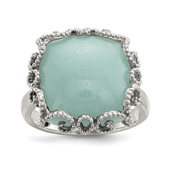 Sterling Silver Rhod-plated Created Amazonite Polished/Textured Ring - 3