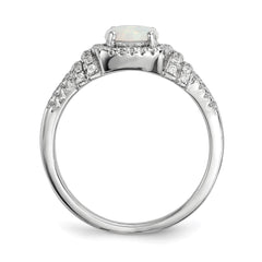 Sterling Silver Rhodium-plated CZ and Lab Created White Opal Ring - 2