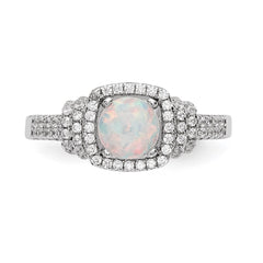 Sterling Silver Rhodium-plated CZ and Lab Created White Opal Ring - 2