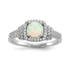 Sterling Silver Rhodium-plated CZ and Lab Created White Opal Ring - 2
