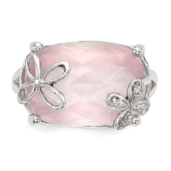 Sterling Silver Rhodium-plated Rose Quartz/White Sapphire Ring - 2