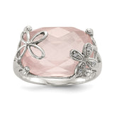 Sterling Silver Rhodium-plated Rose Quartz/White Sapphire Ring - 2