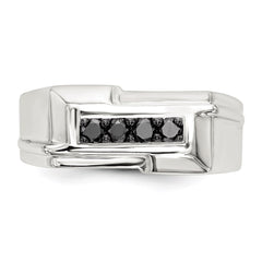 Sterling Silver Rhodium-plated Mens Black Diamond Polished Ring - 3