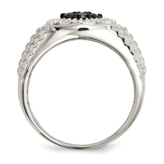 Sterling Silver Rhod-plated Mens Black Diamond Polished/Satin Ring - 3
