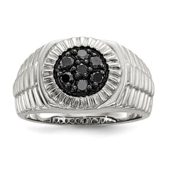 Sterling Silver Rhod-plated Mens Black Diamond Polished/Satin Ring - 3