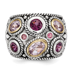 Sterling Silver Rhod. w/14k Pink Qrtz Rhodolite GA & Pink Tourmaline Ring - 2