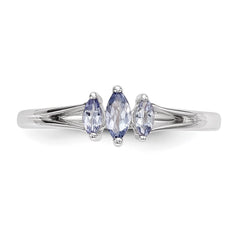 Sterling Silver Rhodium 3 Stone Tanzanite Ring - 3