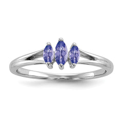 Sterling Silver Rhodium 3 Stone Tanzanite Ring - 3