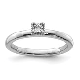Sterling Silver Rhodium Plated Polished Diamond Square Shape Ring - 3