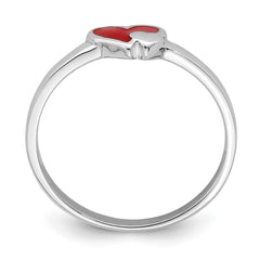 Sterling Silver RH-plated Red Enameled Double Heart Children's Ring - 2