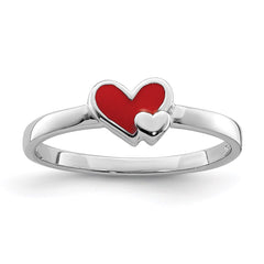 Sterling Silver RH-plated Red Enameled Double Heart Children's Ring - 2