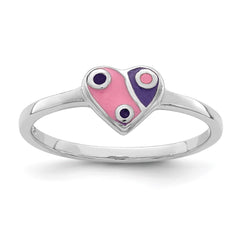 Sterling Silver RH-plated Pink & Purple Enameled Heart Children's Ring - 2