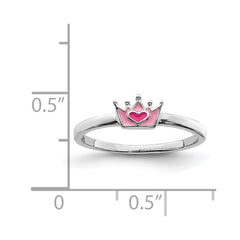 Sterling Silver Rhodium-plated Polished Pink Enamel Crown Children's Ring - 2