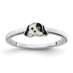 Sterling Silver RH-plated Black & White Enameled Puppy Children's Ring - 2