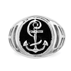 Sterling Silver Rhodium-plated & Antiqued Plated Anchor Ring - 3