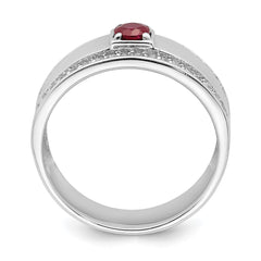 Sterling Silver Rhod-plated Men's African Ruby and White Topaz Ring - 6