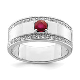 Sterling Silver Rhod-plated Men's African Ruby and White Topaz Ring - 2