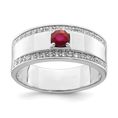 Sterling Silver Rhod-plated Men's African Ruby and White Topaz Ring - 6