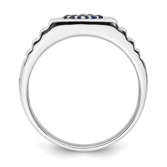 Sterling Silver Rhodium-plated Men's Blue Sapphire Ring - 5