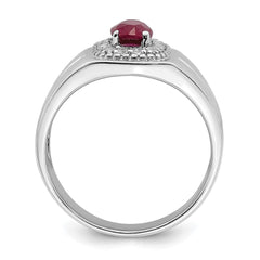 Sterling Silver Rhod-plated Men's African Ruby and White Topaz Ring - 8