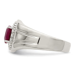 Sterling Silver Rhod-plated Men's African Ruby and White Topaz Ring - 9