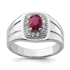 Sterling Silver Rhod-plated Men's African Ruby and White Topaz Ring - 9