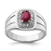 Sterling Silver Rhod-plated Men's African Ruby and White Topaz Ring - 8
