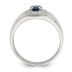 Sterling Silver Rhod-plated Men's Blue Sapphire and White Topaz Ring - 3