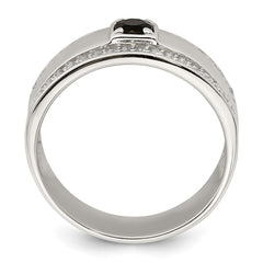 Sterling Silver Rhodium-plated Men's Onyx and White Topaz Ring - 6