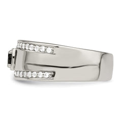 Sterling Silver Rhodium-plated Men's Onyx and White Topaz Ring - 6