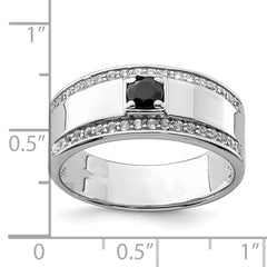 Sterling Silver Rhodium-plated Men's Onyx and White Topaz Ring - 6