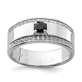 Sterling Silver Rhodium-plated Men's Onyx and White Topaz Ring - 6