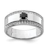 Sterling Silver Rhodium-plated Men's Onyx and White Topaz Ring - 5
