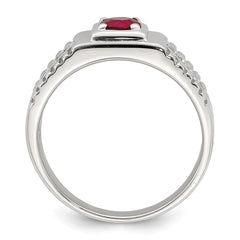 Sterling Silver Rhod-plated Men's African Ruby and White Topaz Ring - 7