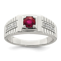 Sterling Silver Rhod-plated Men's African Ruby and White Topaz Ring - 7