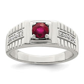 Sterling Silver Rhod-plated Men's African Ruby and White Topaz Ring - 5